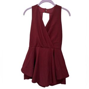 Purple Snow Burgundy Peplum Sleeveless Romper